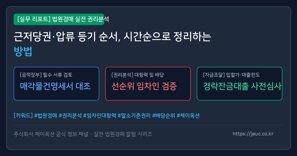 근저당권과 압류 기록을 시간순으로 정리한 체크리스트 문서 그래픽