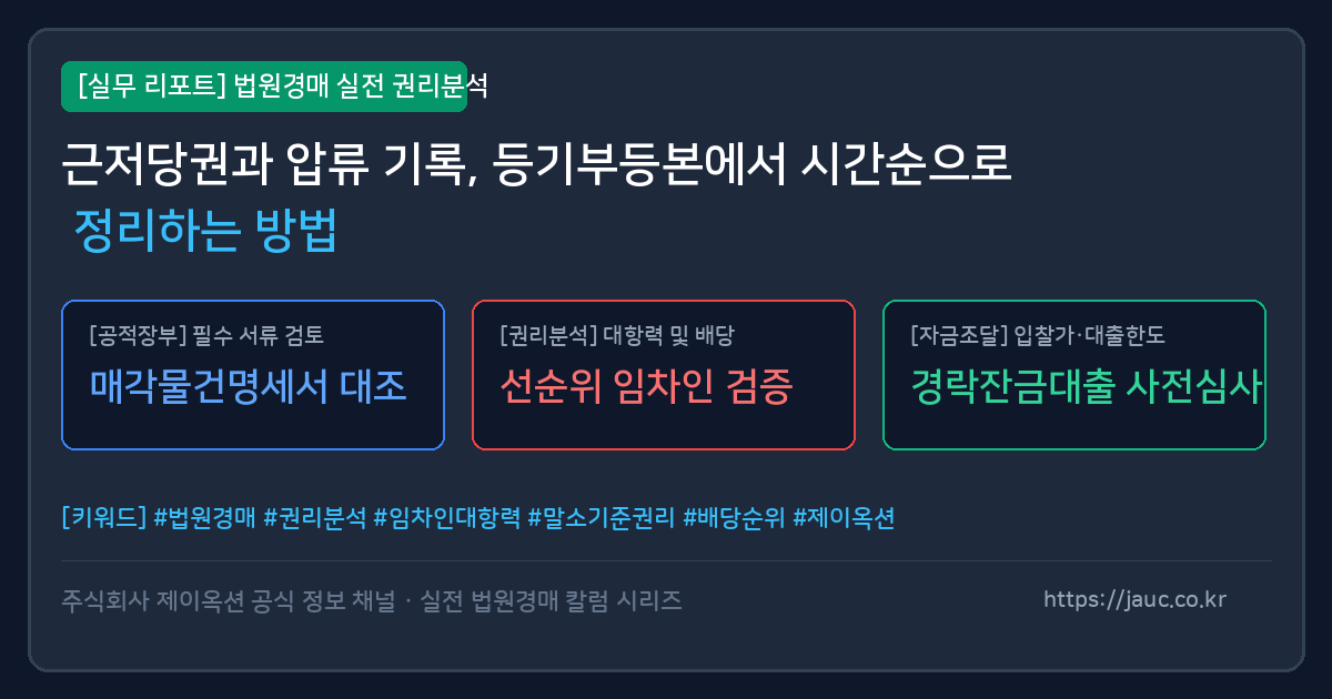 근저당권과 압류 등기 내역을 접수일자 순으로 정리한 체크리스트 문서 이미지
