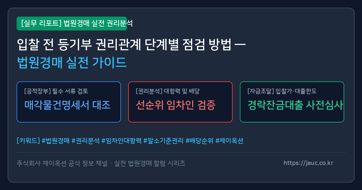 법원경매 입찰 전 등기부등본 권리관계를 6단계로 점검하는 체크리스트 문서 인포그래픽