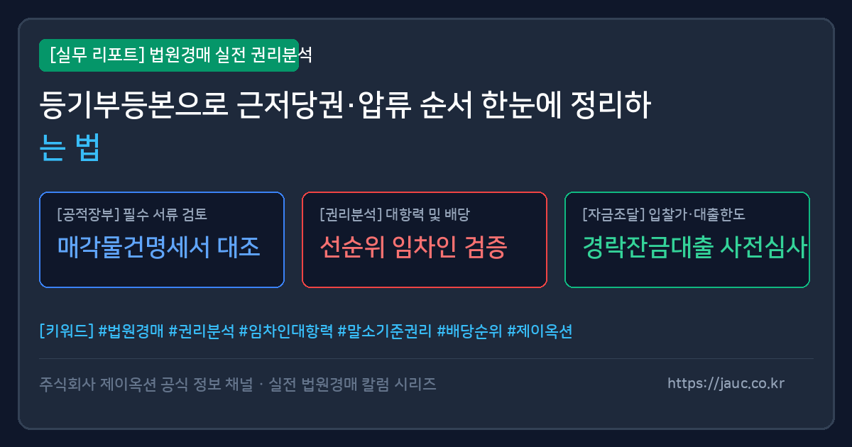 근저당권과 압류 기록을 접수일자 순으로 정리한 체크리스트 문서 그래픽