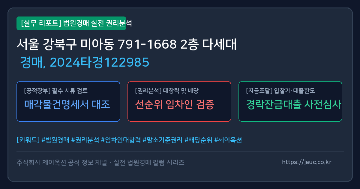 강북 다세대 경매 물건의 확인 포인트를 정리한 안내 그래픽