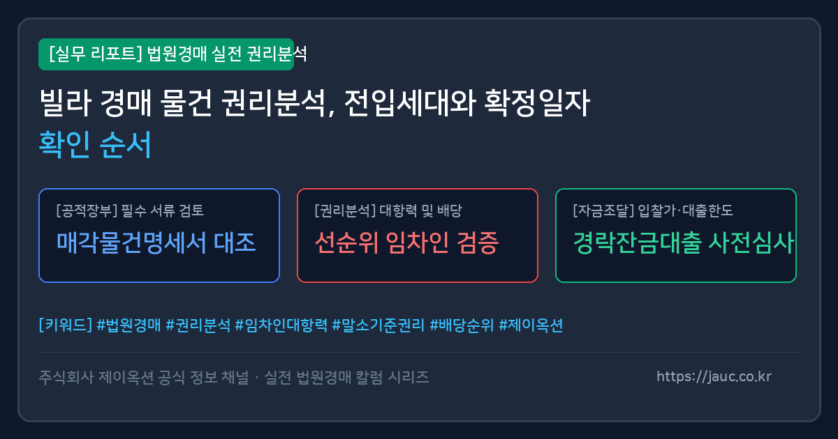빌라 경매 전입세대와 확정일자 권리분석 순서 체크리스트 그래픽 이미지