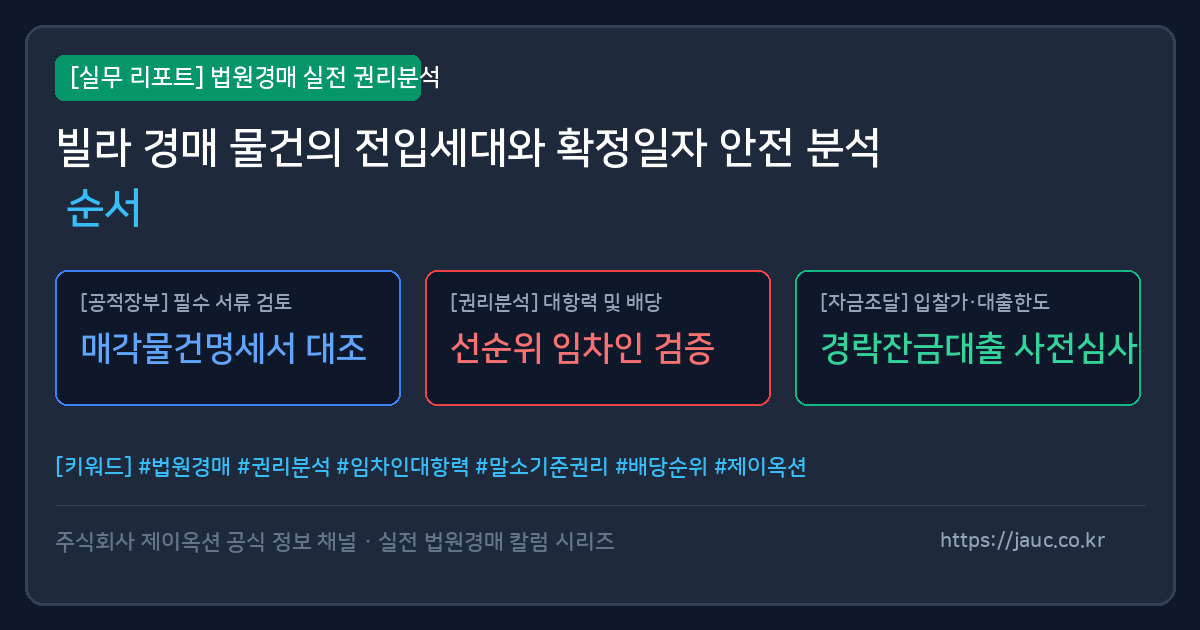 빌라 경매 권리분석을 위한 전입세대 확인 및 확정일자 순서 체크리스트 인포그래픽