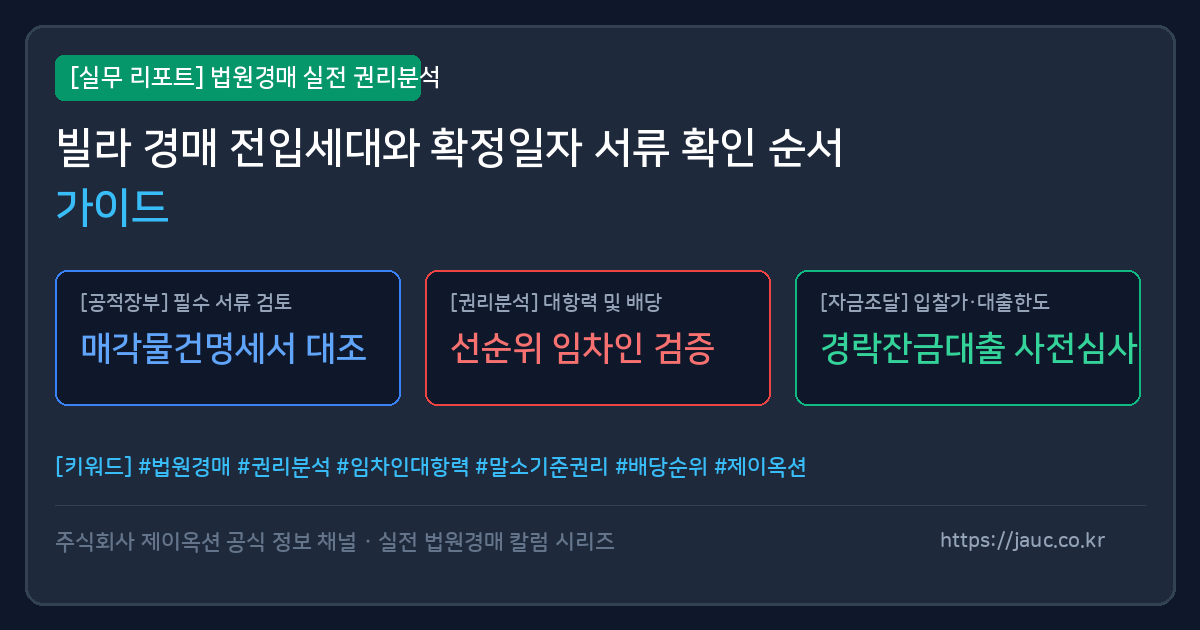 빌라 경매 전입세대와 확정일자 권리분석 체크리스트 그래픽
