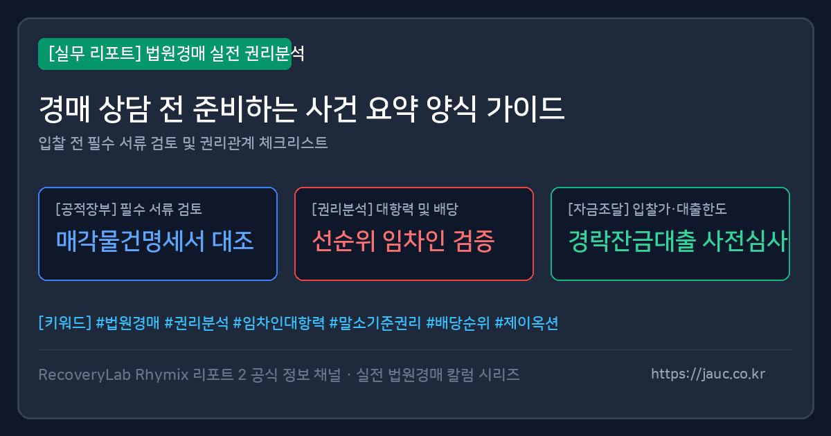 경매 상담 전 사건 요약 체크리스트 문서형 그래픽