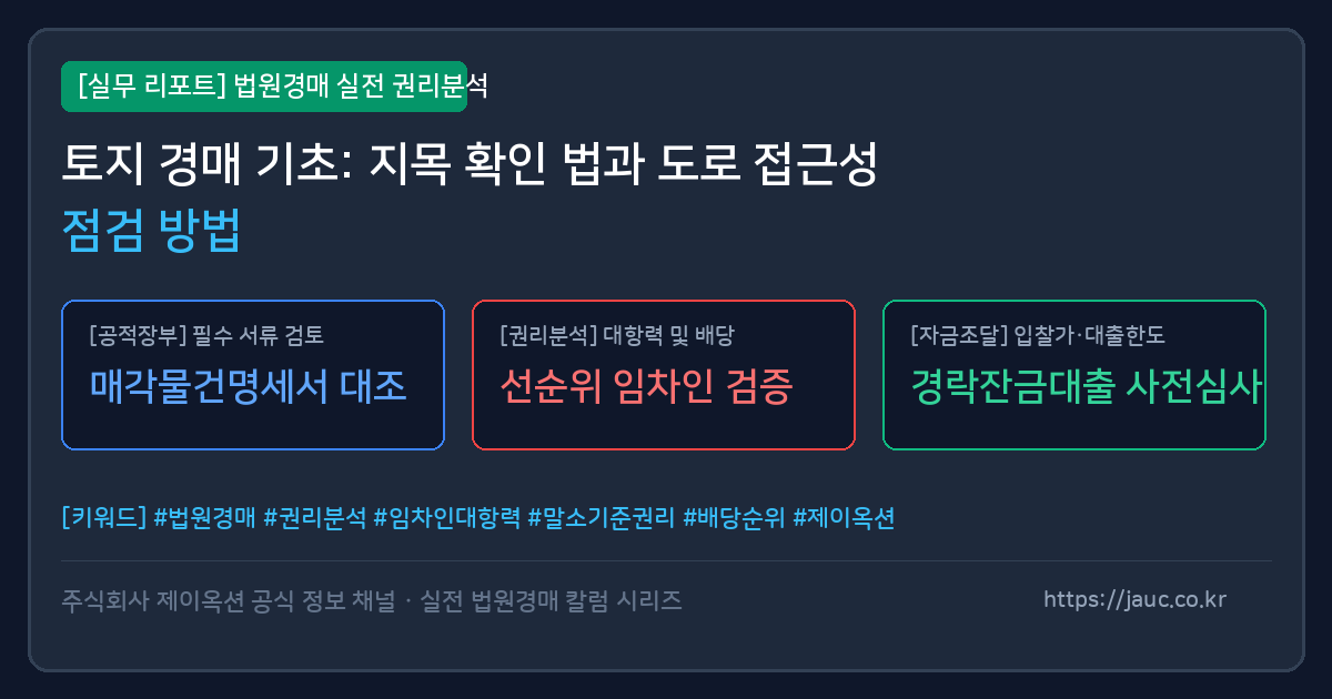 토지 경매 지목 및 도로 접근성 확인 체크리스트 그래픽