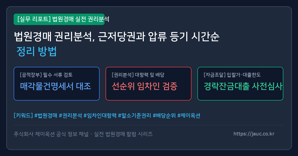 부동산 등기부 권리분석을 위한 근저당권 및 압류 시간순 정리 체크리스트 그래픽