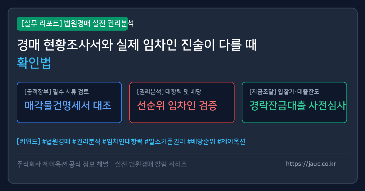 법원 현황조사서와 임차인 권리관계를 대조 점검하는 그래픽 체크리스트