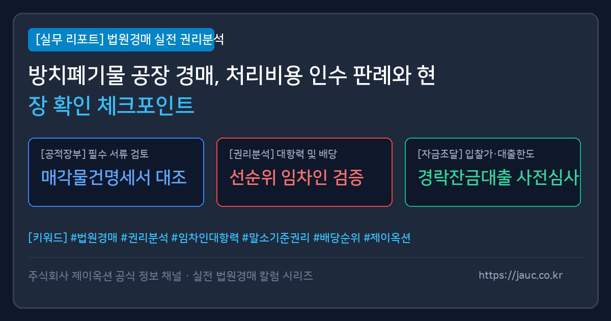 방치폐기물 공장 경매 분석 및 현장 확인 체크리스트 인포그래픽