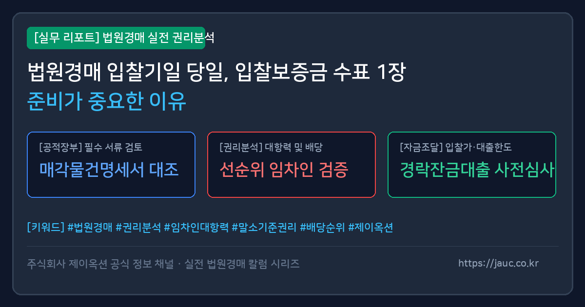 법원경매 입찰보증금 수표 1장 준비 팁을 정리한 체크리스트 그래픽