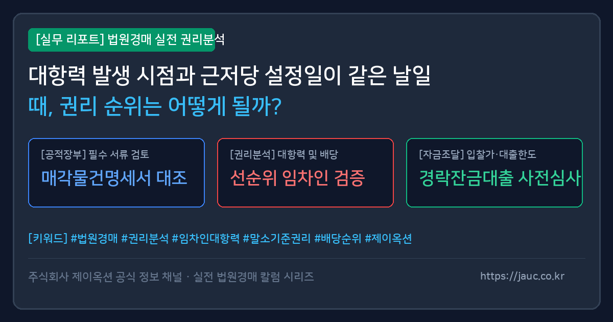 대항력 발생 시점과 근저당 설정일의 권리 순위 비교를 나타낸 인포그래픽
