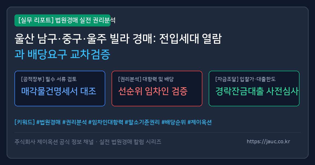 울산 빌라 경매 전입세대 열람 및 배당요구 교차검증 체크리스트 문서 그래픽