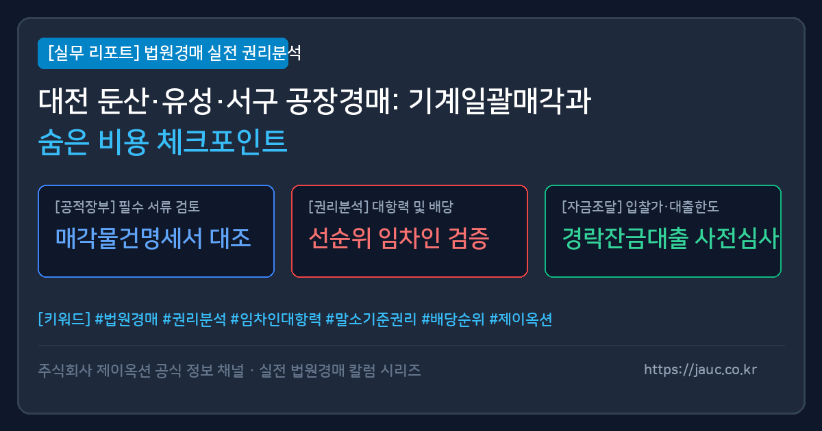 대전 공장 창고 경매 기계일괄매각 및 비용 체크리스트 인포그래픽