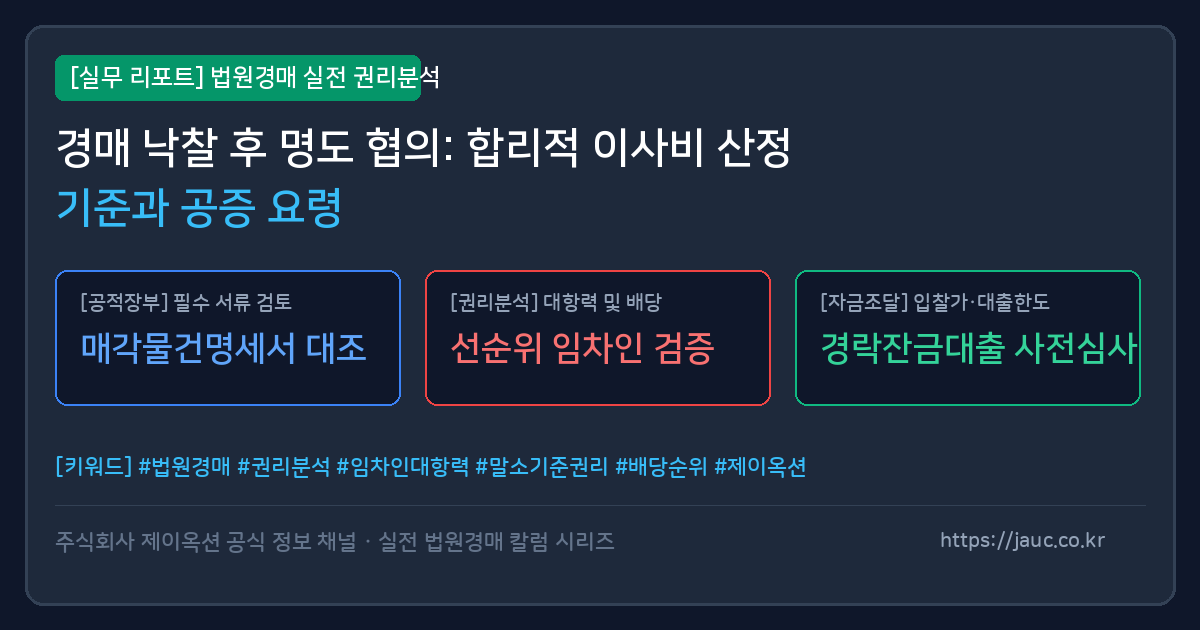 경매 명도 협의 이사비 산정 기준과 공증 방법 안내 인포그래픽
