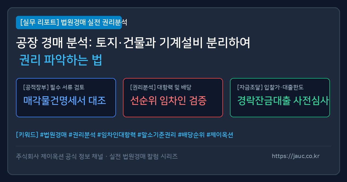공장 경매 시 토지 건물과 기계설비 권리분석 체크리스트 인포그래픽