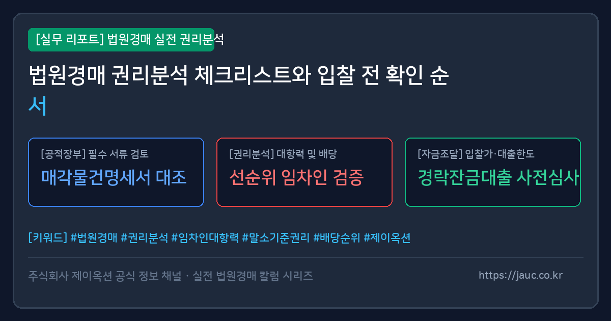 법원경매 권리분석 체크리스트와 입찰 전 확인 순서 인포그래픽