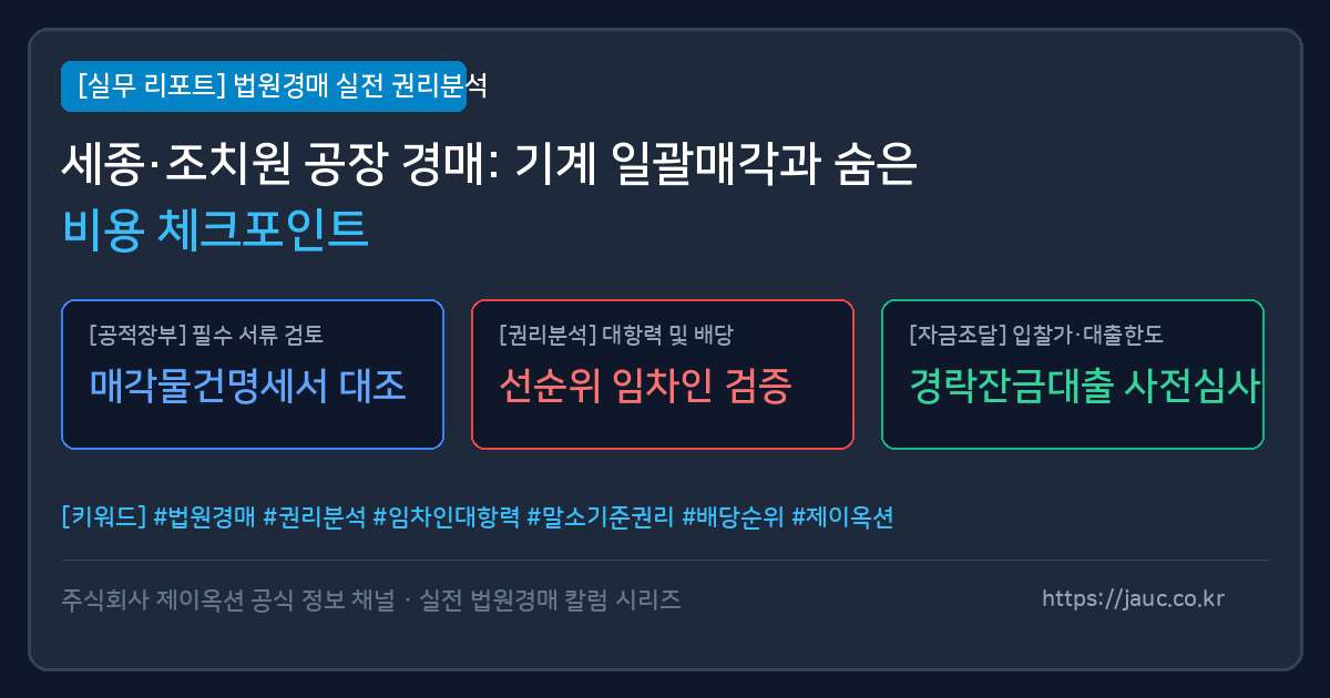 세종 조치원 공장 창고 경매 기계기구 및 비용 체크리스트 인포그래픽