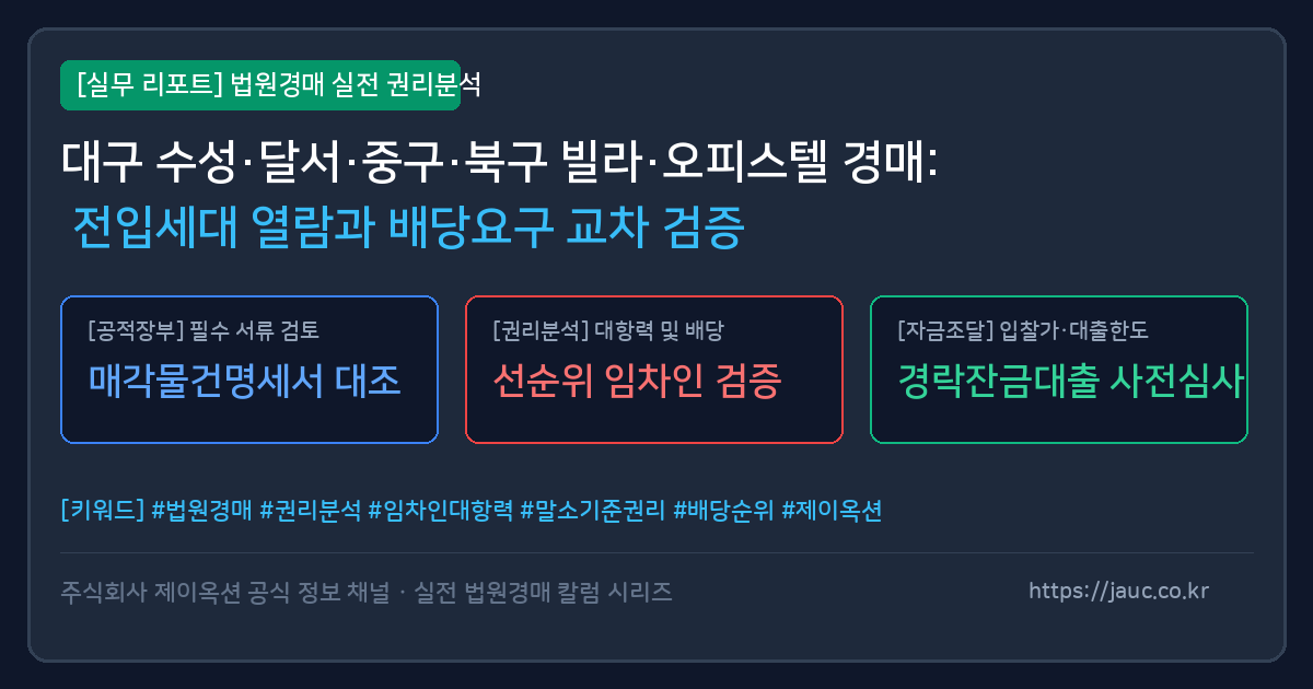 대구 경매 물건 전입세대 열람과 배당요구종기일 교차 검증 체크리스트 인포그래픽