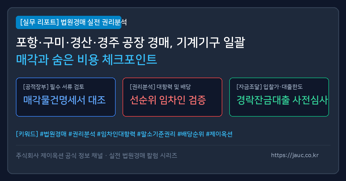 경북 공장 경매 시 확인해야 할 기계기구 및 추가 비용 체크리스트 인포그래픽