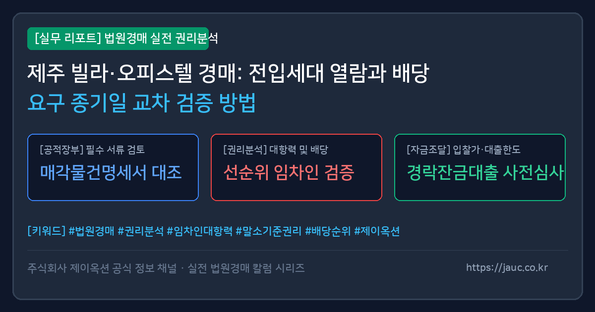 제주 경매 물건 전입세대 열람 및 배당요구 종기일 교차 검증 체크리스트 인포그래픽