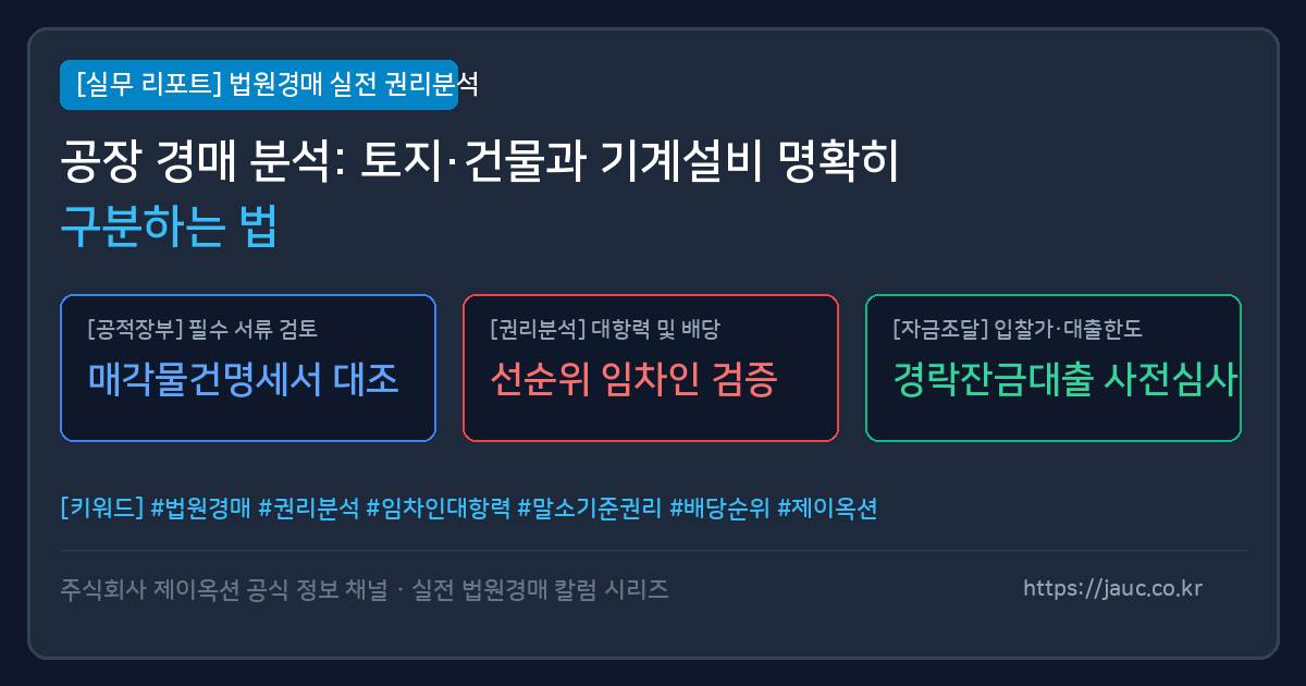 공장 경매 토지 건물 및 기계설비 구분 체크리스트 인포그래픽