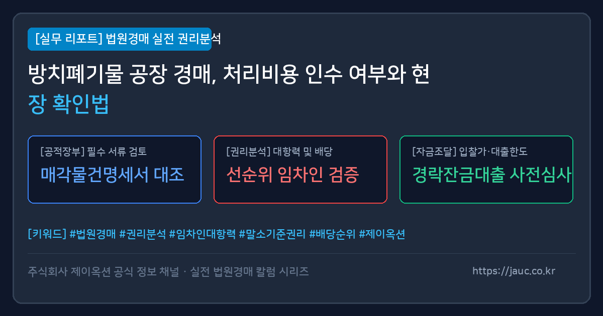 공장 경매 폐기물 인수 여부 및 현장 확인 체크리스트 인포그래픽