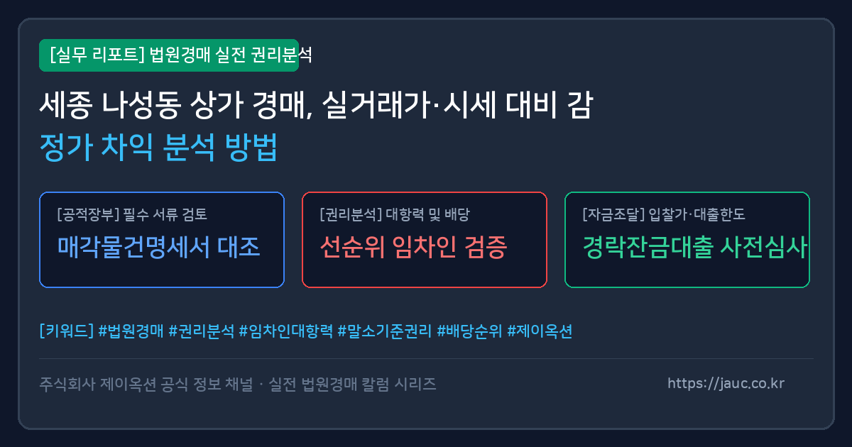 세종 나성동 상가 경매 시세 및 감정가 분석 체크리스트 리포트