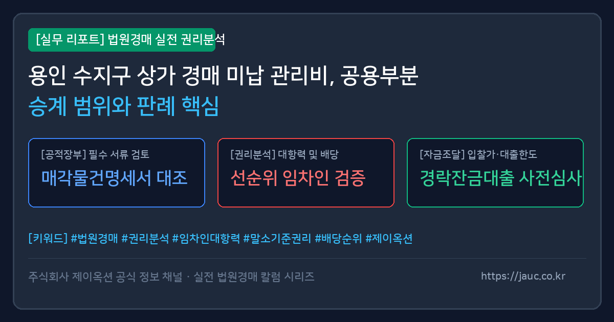 용인 수지구 상가 경매 미납 관리비 공용부분 승계 범위 및 판례 요약 인포그래픽